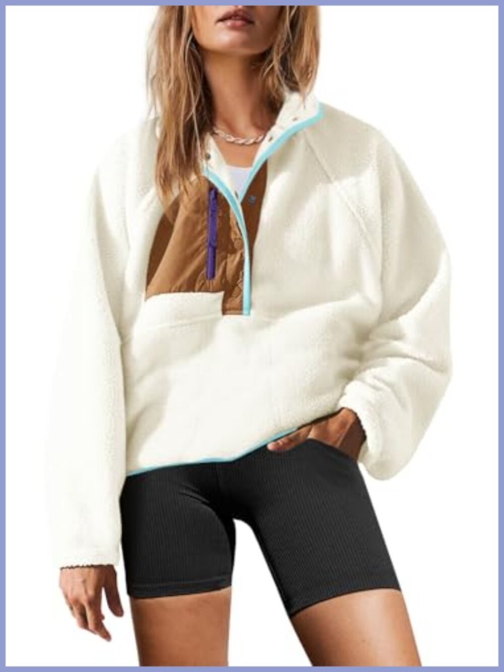 Womens Sherpa Fleece Pullover Jacket Button Down Zip Pockets